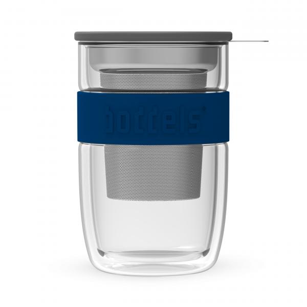 Dubbelw. theeglas met filter Boddels donkerblauw