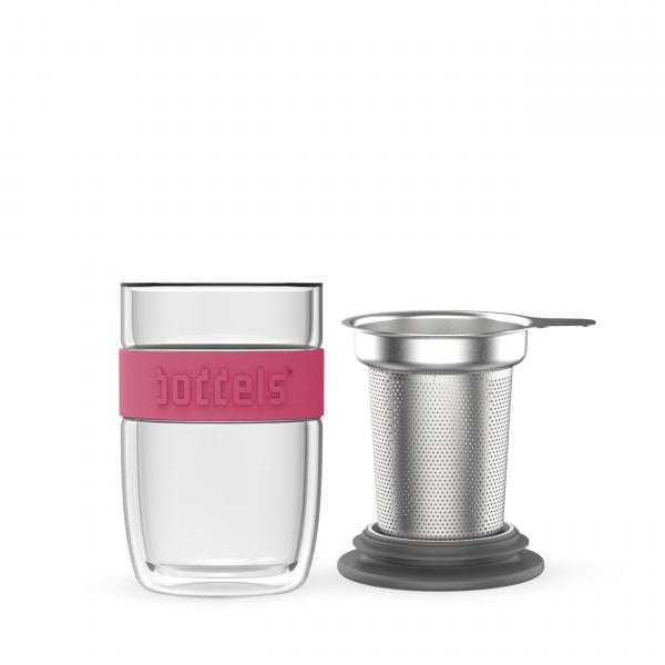 Dubbelw. theeglas met filter Boddels roze - Afbeelding 2