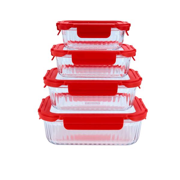 Braadslede-Diepvriesdoos glas 370ml rood Cookai - Afbeelding 2