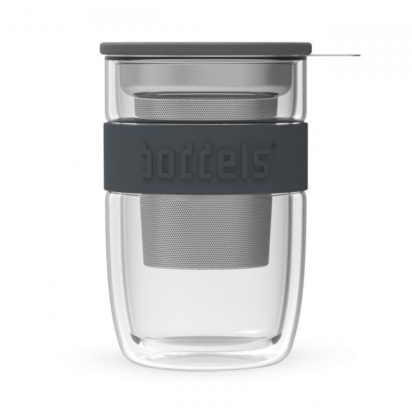 Dubbelw. theeglas met filter Boddels grijs